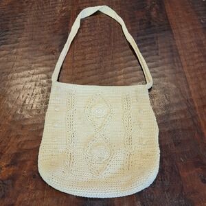 Chateau Crossbody Bag‎ Crochet Boho Woven Shoulder Purse Ivory Lined Zip Close